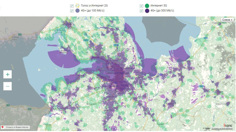 Карта покрытия 4g мегафон в ленинградской области карта